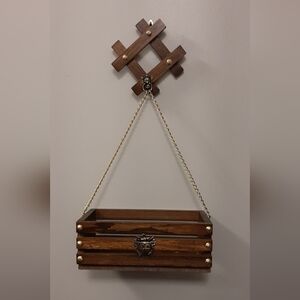 Vintage Handcrafted Wooden Hanging Planter Basket Country Farmhouse MCM